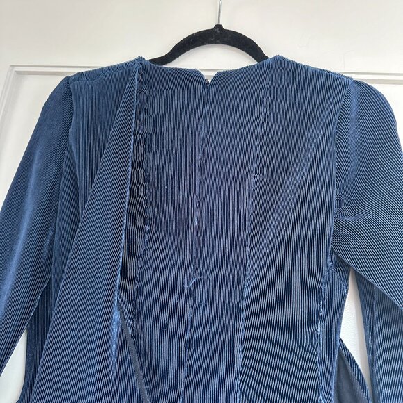 Galvan London Jumpsuit Sz 6 In Midnight Blue Pinstripe Velvet Devoré Plunge Neck - Picture 9 of 9